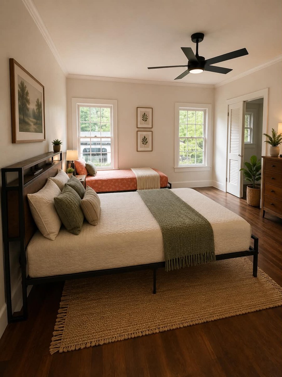 A shared bedroom with two beds
